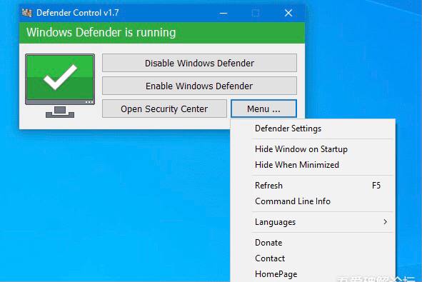 Windows Defender禁用工具 Defender Control v1.7     蓝奏云搬运：