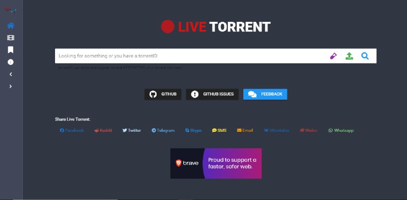 live-torrent是一个功能强大的BT Web客户端工具，支持BT搜索和云播，我们可以直接使用程序内置的引擎搜索查找资源，也可以自行上传种子文件或磁力链接添加任务，程序支持自动识别种子内视频文件，点击播放按钮可以直接在线播放，该程序支持对接OpenSubtitles，自动给视频添加字幕