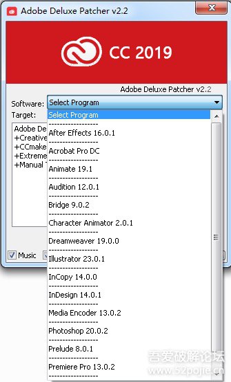 Adobe2019所有产品离线激活利器！Adobe Deluxe Patcher v2.2链接：